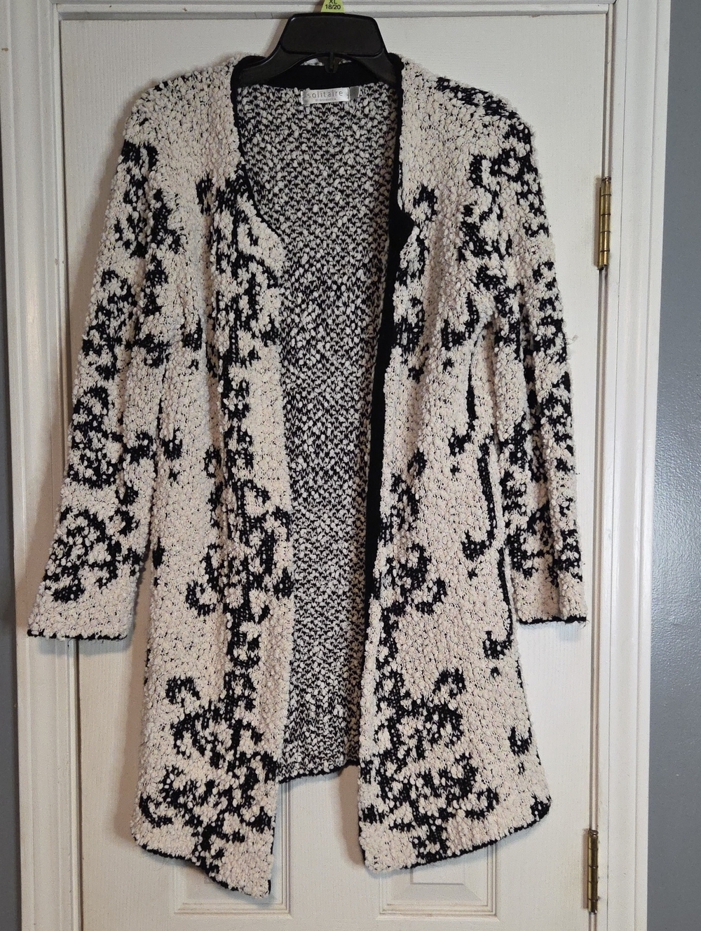 Solitaire Cream and Black Bouclé Open Cardigan